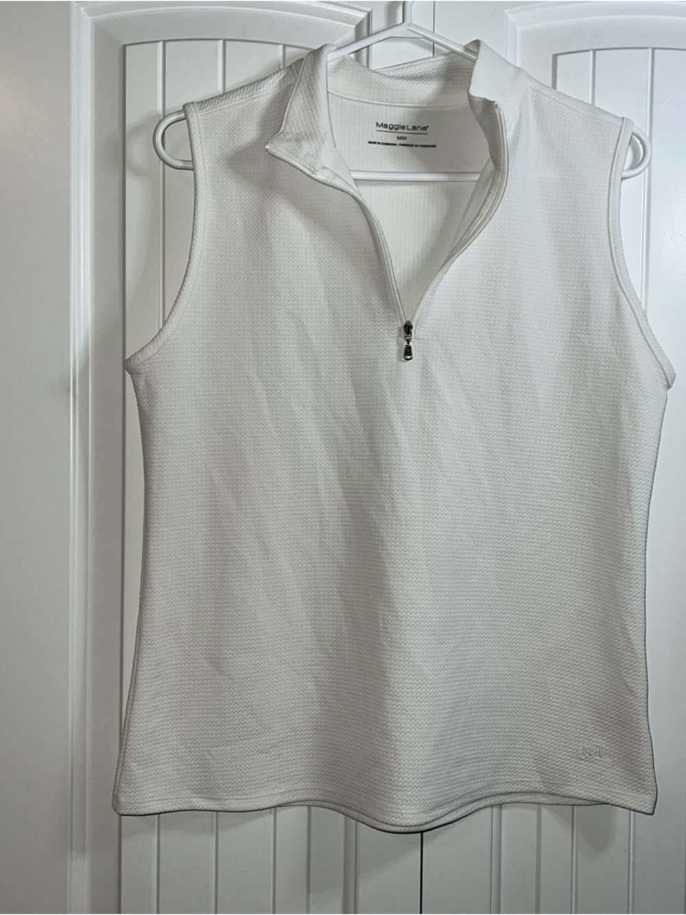 Maggie Lane Medium White Sleeveless Golf Polo Waffle Knit Pickleball Coastal - Picture 3 of 10